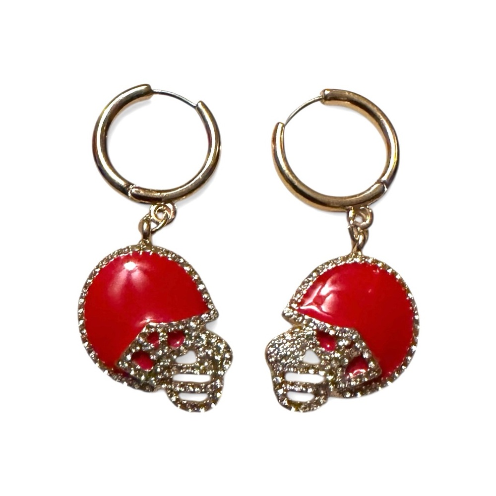 Red and Gold Football Fan Helmet Earrings - NEW